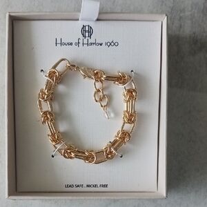 House of Harlow 1960 Gold Plated Bracelet Chain & Knot Adjustable Length